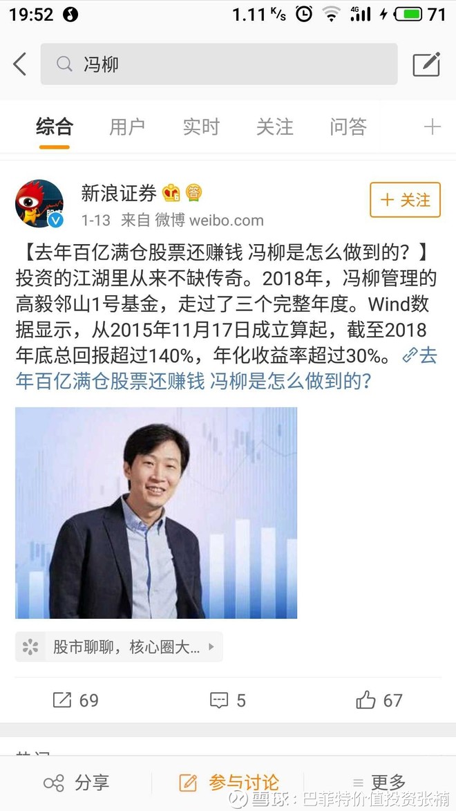 价值投资张楠 我眼中的冯柳并不怎么样,15年11月到现在三年盈利140%