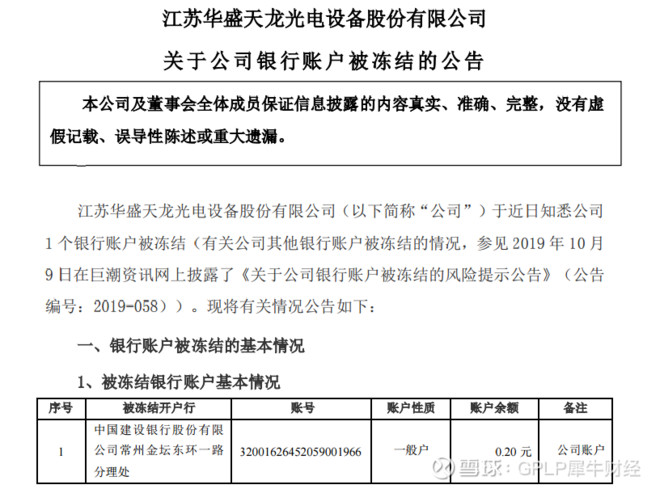 12亿市值的天龙光电银行账户再遭冻结 余额2毛钱亮瞎眼