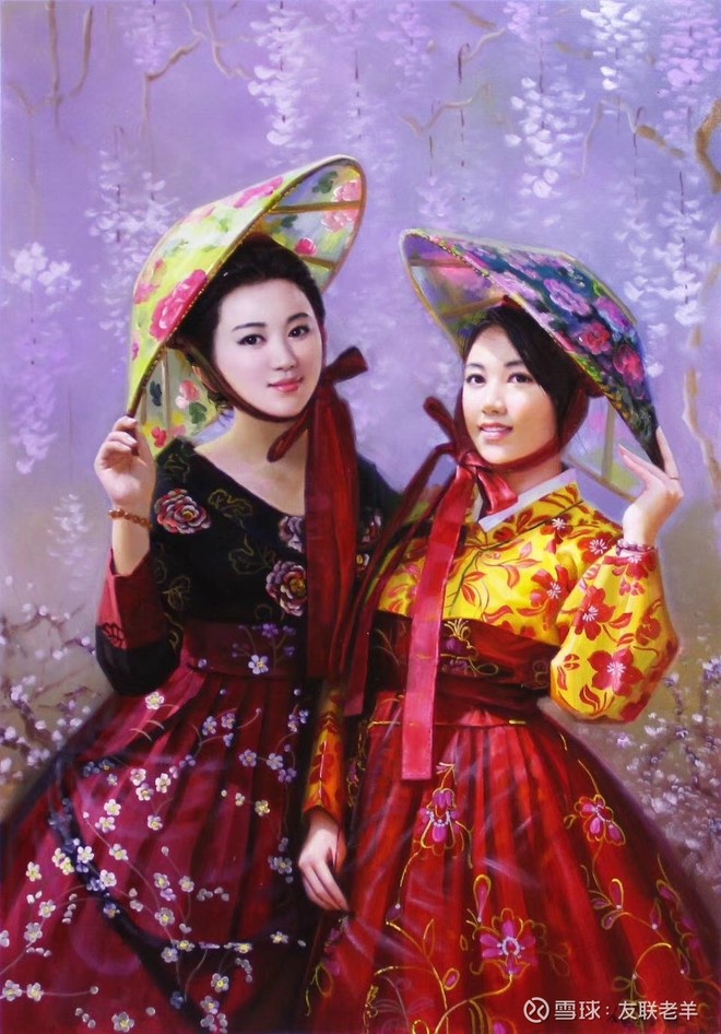 一组朝鲜民族以及多民族女孩形象的人物油画【朝鲜油画】【朝鲜国画】