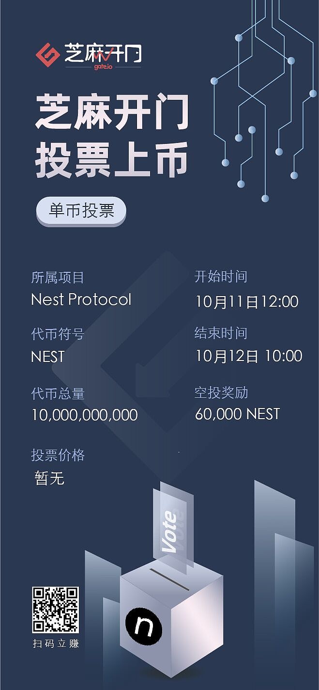 gateio芝麻开门关于完成投票和上线nestprotocolnest交易的公告