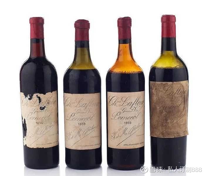 1950年的拉弗尔酒庄(chateau lafleur)装在4个完全不同的酒瓶中