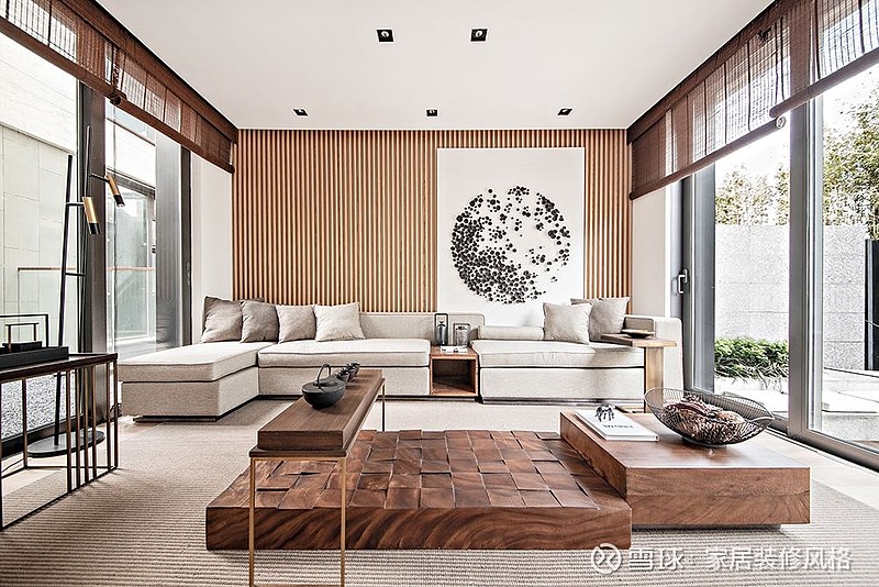装修效果图:非常有艺术审美的一组355平禅意中国风别墅装修,整体效果