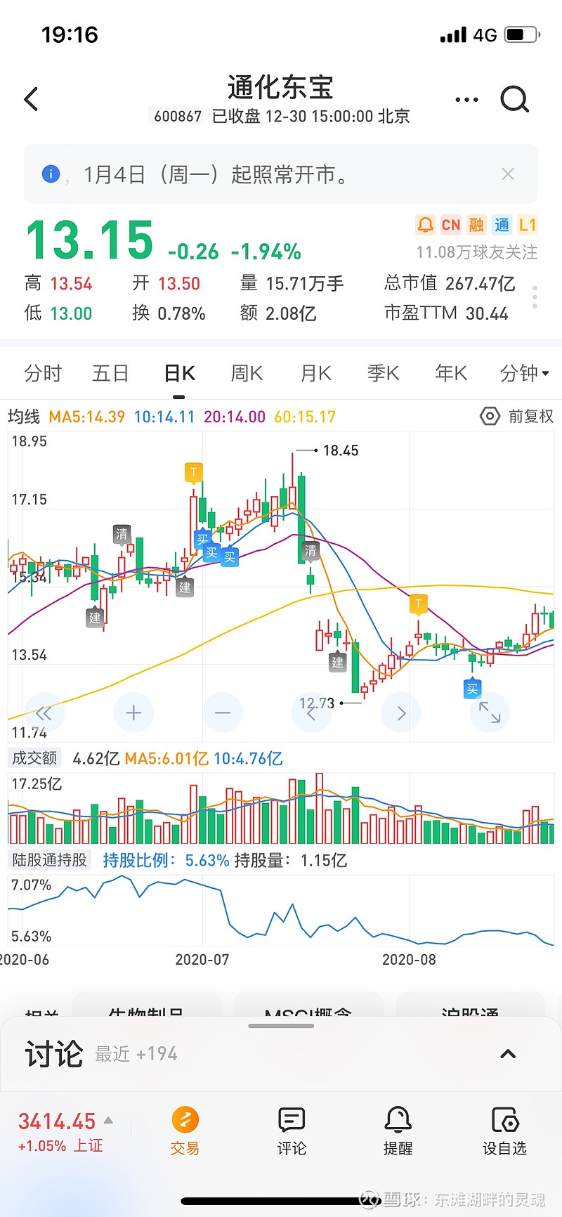 书读完后,最后几个月建仓加仓了我看好的中材科技,这个月算是盈利不错