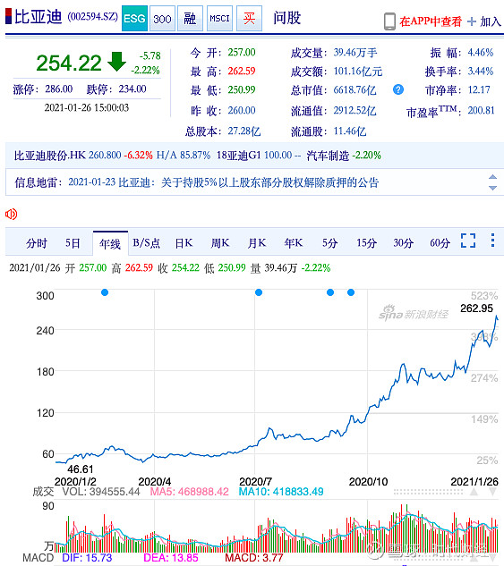 比亚迪股价 图源:网络