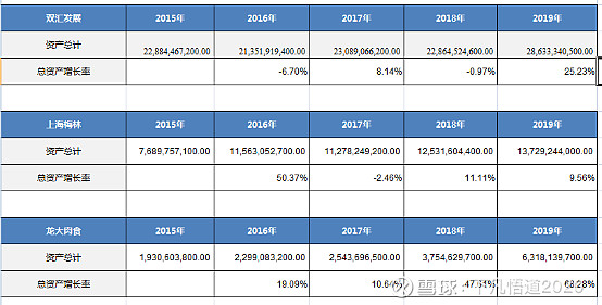 一,财务报表分析1,总资产分析2015-2019年双汇发展总资产分别是,228