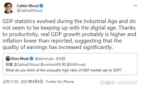 本周一,ark investment创始人"木头姐"cathie wood在社交媒体上进行