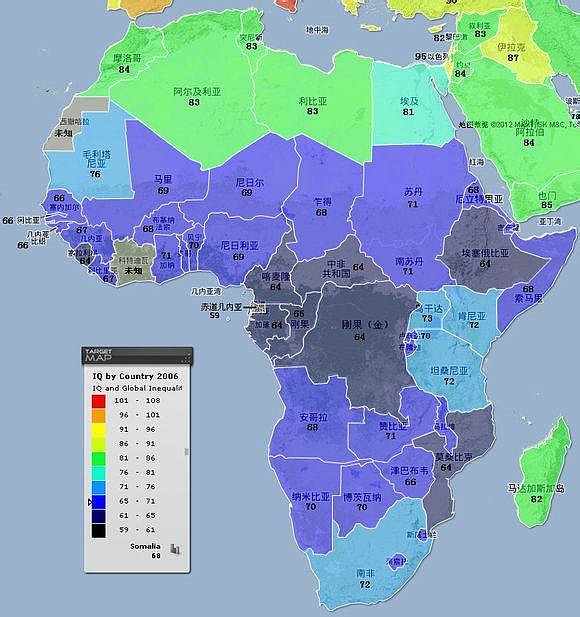 ④中东地区智商分布图(白种人,穆斯林世界)