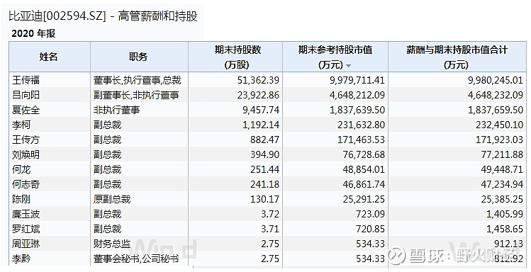 股价去年涨3倍比亚迪3高层身价超百亿王传福998亿