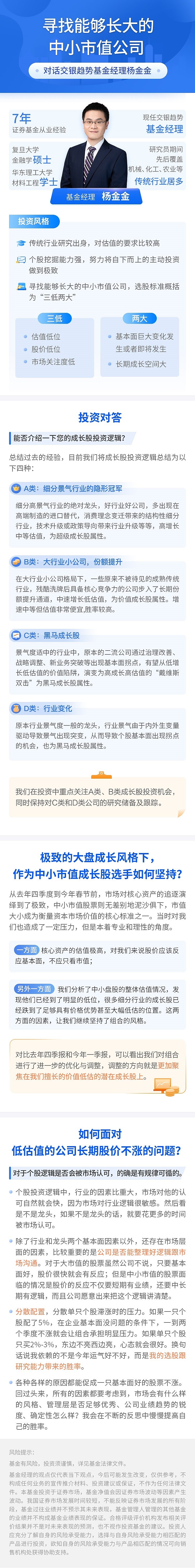 交银趋势基金经理杨金金近期观点