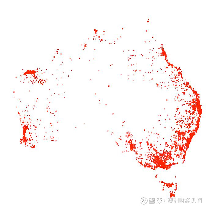 华人在澳洲的分布密度点状图 来源:monash city science