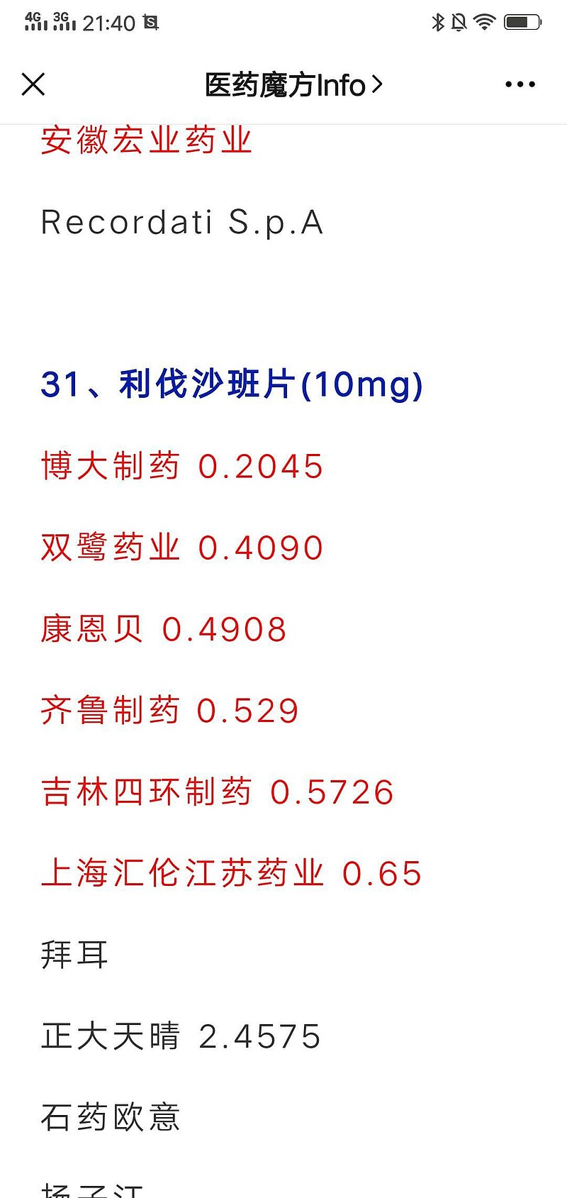 $双鹭药业(sz002038 医药魔方里面显示红色表示中标,利伐沙班片显示