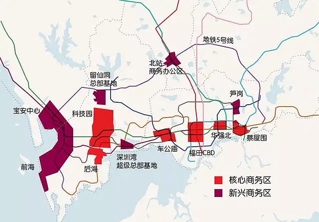 再来看看深圳甲级写字楼的分布图