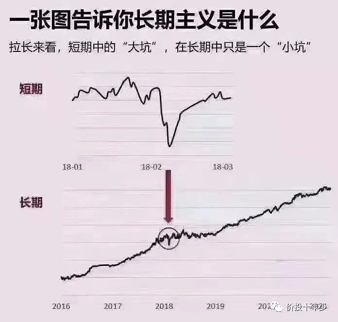 网络上还有另外一个图片, 你以为的长期持有是平缓上升,实际的长期