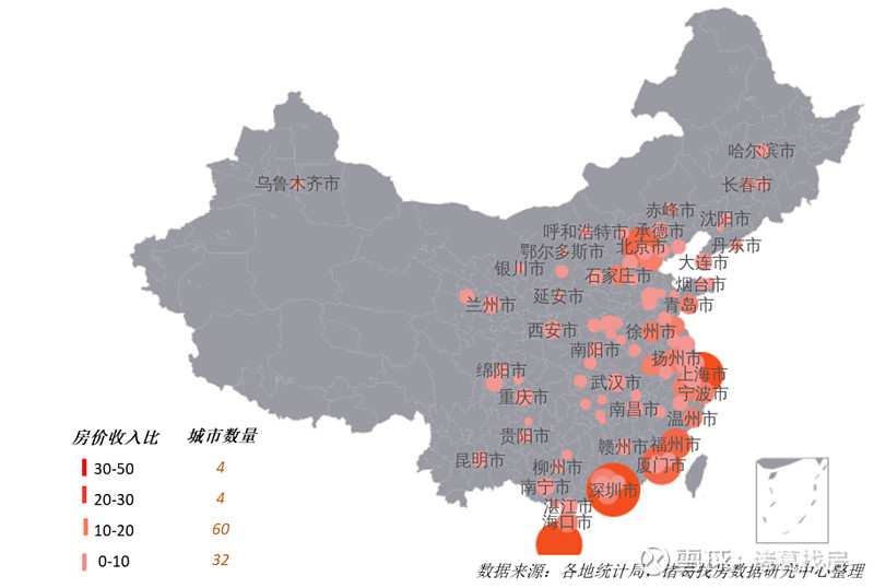 图:全国重点100城2021上半年房价收入比分布图 从2021上半年高房价