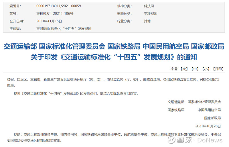 交通运输标准化十四五发展规划加快智慧交通标准制修订提升交通运输