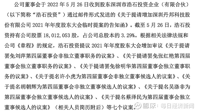 提出了提名许小虎,胡朝辉,吴涤非和蔡泽民四人为公司新任董事的议案