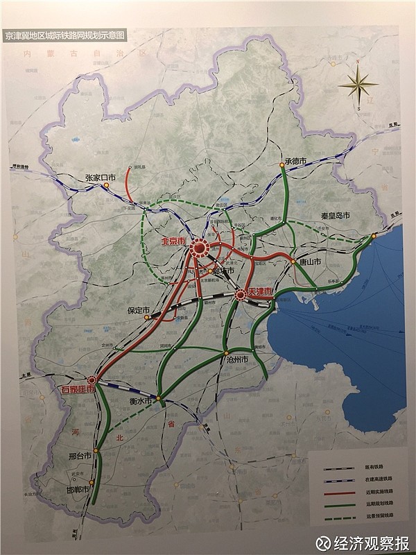 京津冀地区城际铁路网规划示意图