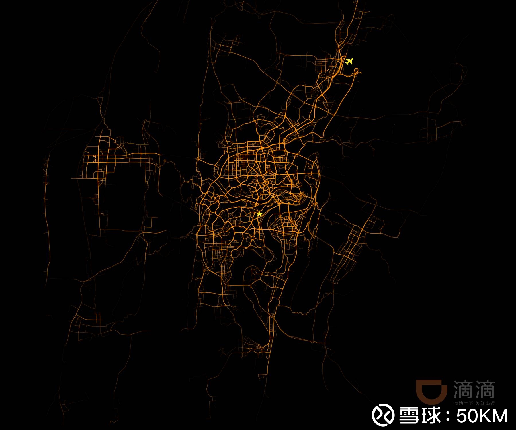 50KM: 出行大数据绘制的城市星云图是这样的