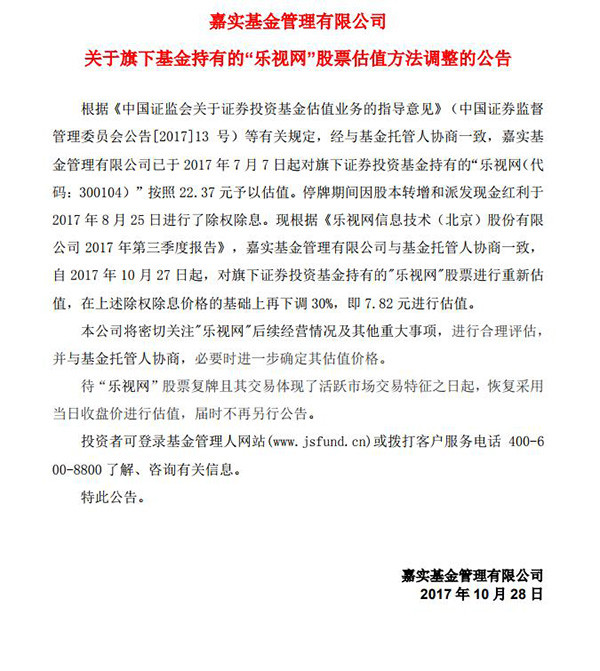 创业板ETF: 中邮和嘉实两基金再下调乐视网估