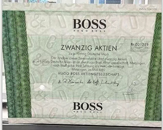 世界服装公司100强之BOSS品牌实物股票赏析BOSS 于1923年,Hugo Boss