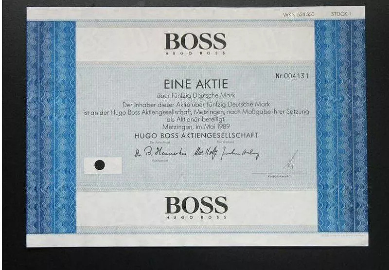 世界服装公司100强之BOSS品牌实物股票赏析BOSS 于1923年，Hugo Boss 