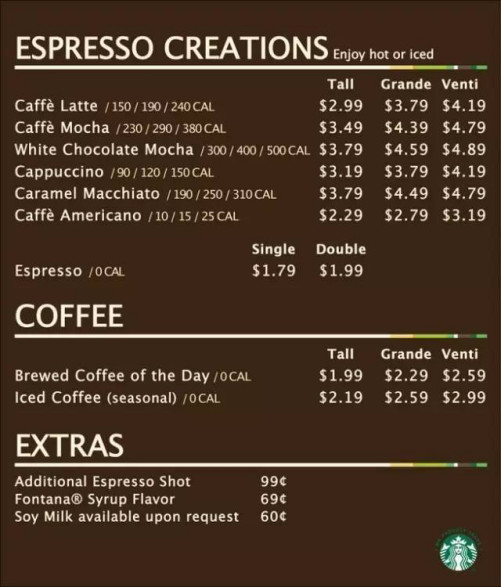 而是 tall, grande, venti