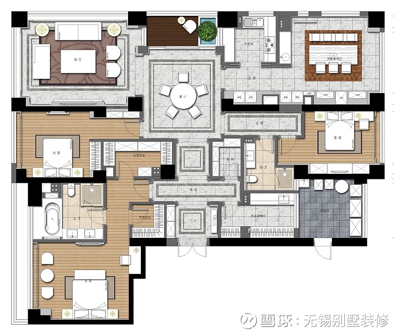 香樟园268㎡案例赏析|无锡别墅装修设计 整个案例自然景观与人文关怀为主题,这套案例外围环境很好,站在阳台上能看见五里湖的全景。01户 型 图 ...