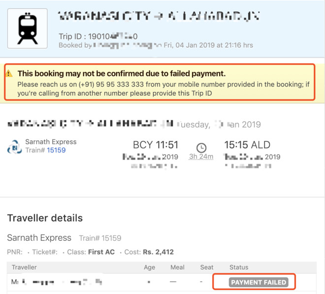 订印度火车票 显示支付成功 结果网站居然支付失败 打银行电话问说支付成功了 也没个在线客服 只好给印度网站打电话问 跟印