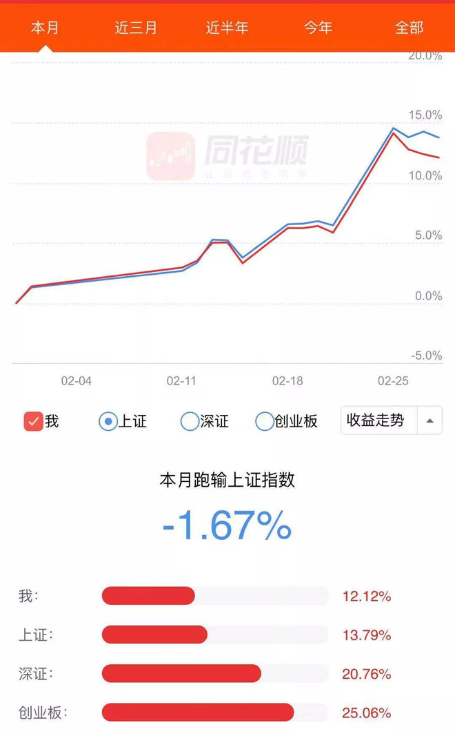 喧嚣牛儿独时熊: 2月收益12%,跑输大盘,我应该