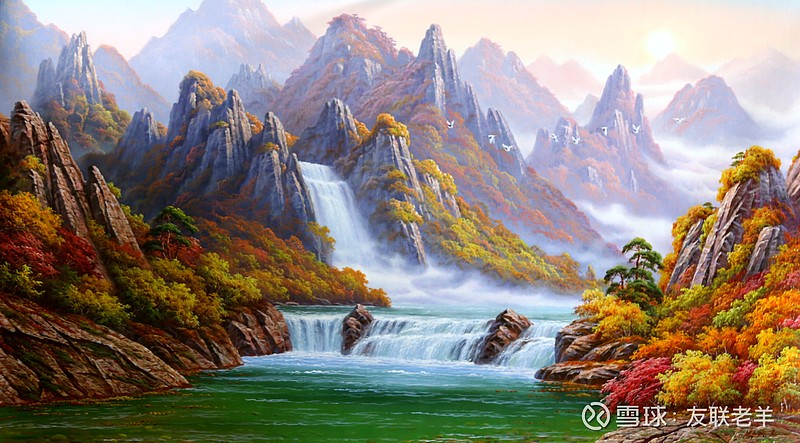 一组朝鲜油画风格的风景作品尺幅都在165厘米左右