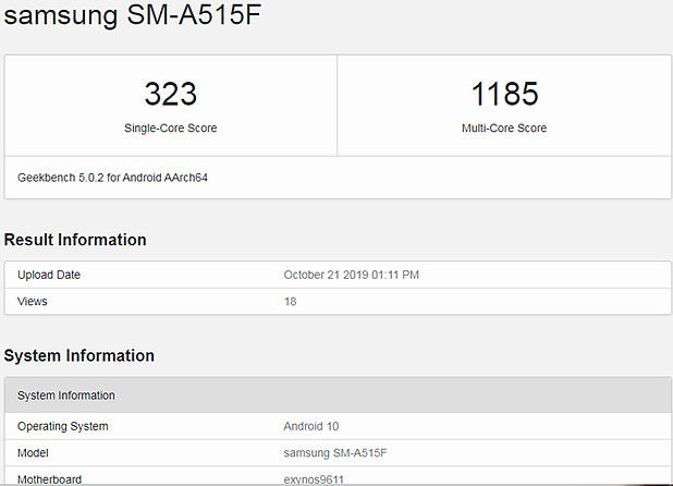 预装android10操作系统,三星galaxy a51跑分曝光