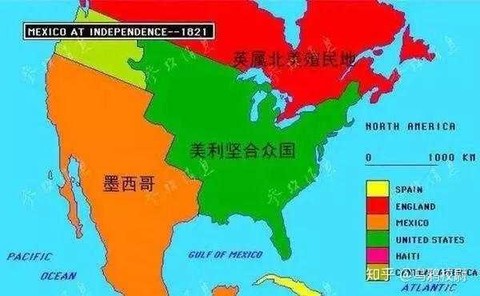 19世纪初,北美的地图是这样。美国对外扩张有