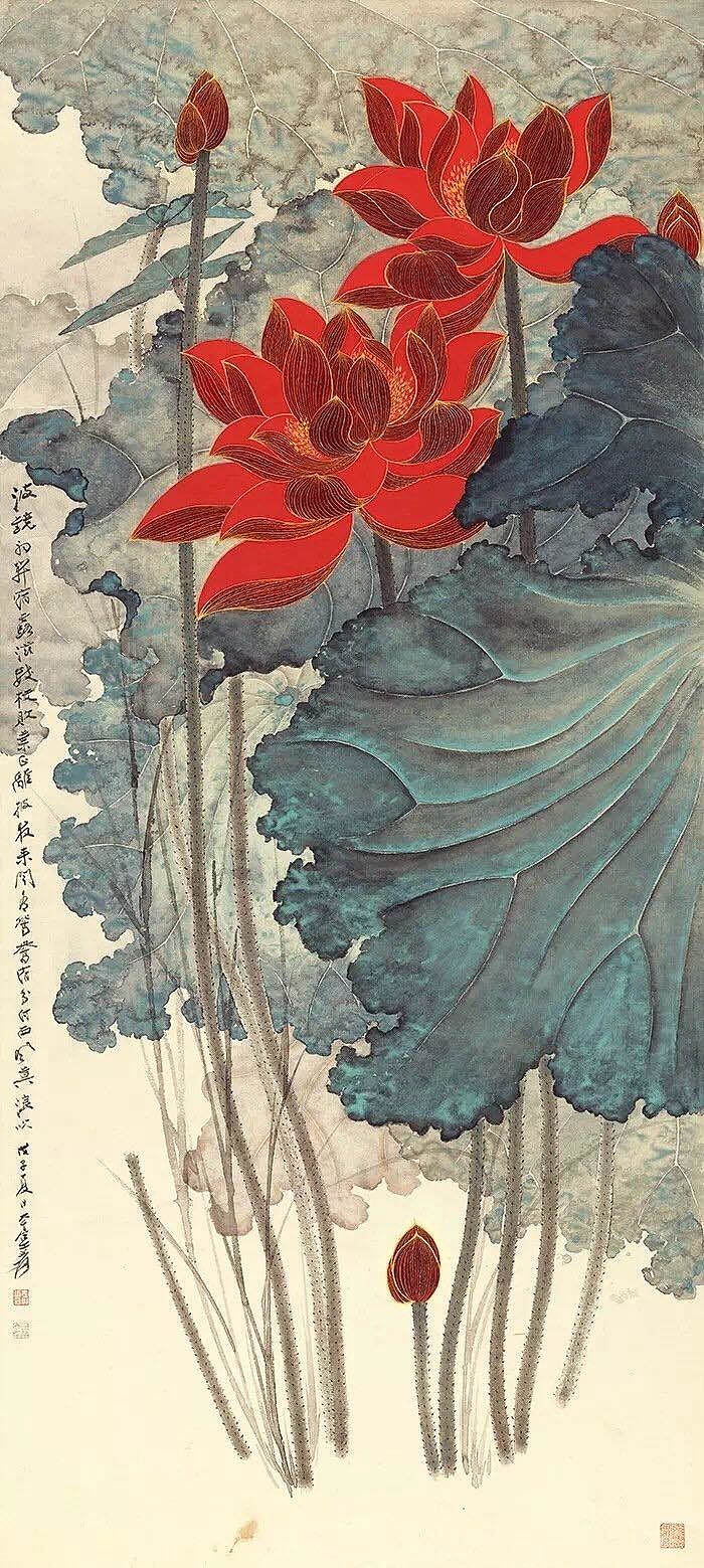 張大千作品- 荷花成扇- 鼎元藝術有限公司