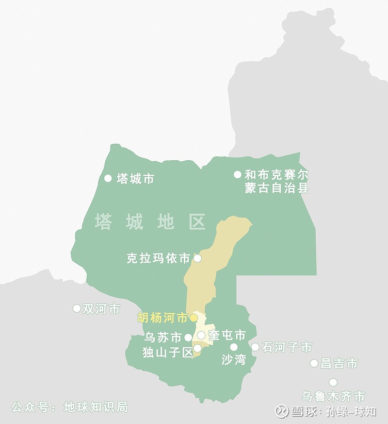 市之前的塔城地区,克拉玛依,奎屯今日的七师,境域分布在新疆维吾尔