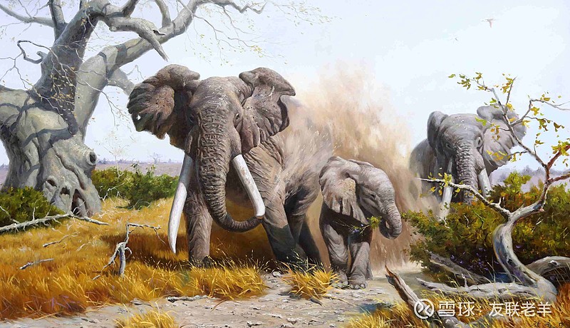 老虎,马,大象,孔雀,四幅油画,尺幅165×100厘米,装饰意义类型