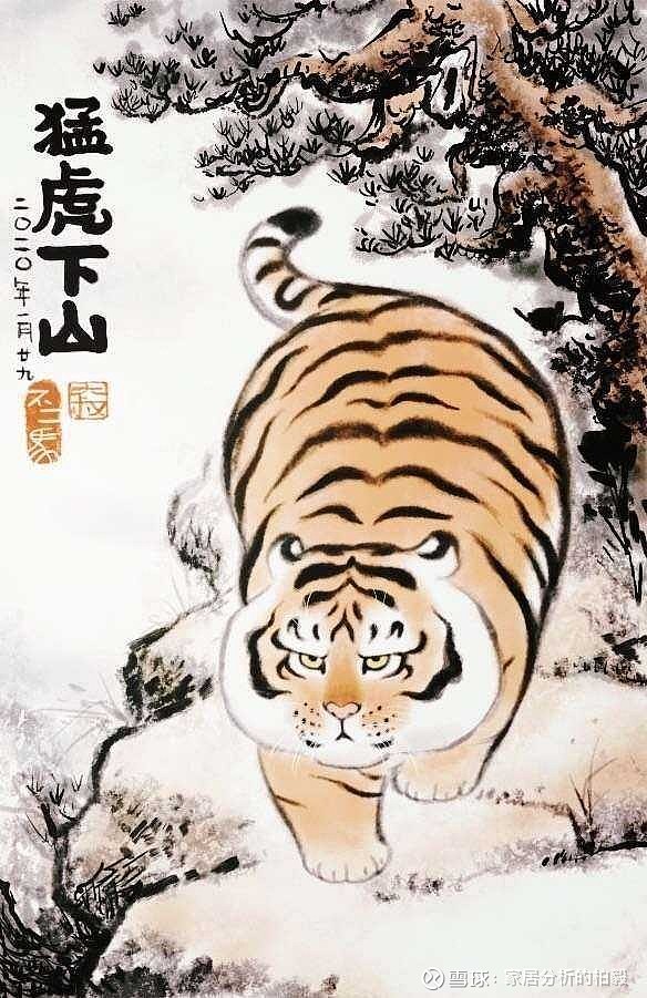 真作/臥龍/猛虎下山図/虎之図/掛軸☆宝船☆Y-903