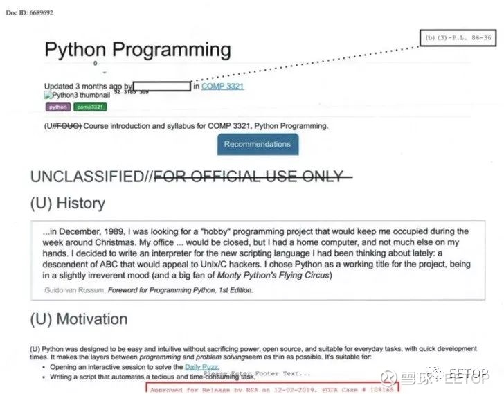 美国国家安全局nsa 公开内部python 培训文档eetop专注芯片 微电子 点击上方蓝字关注我们来源 开源中国此前微软官方上线了python 教程文档 后来