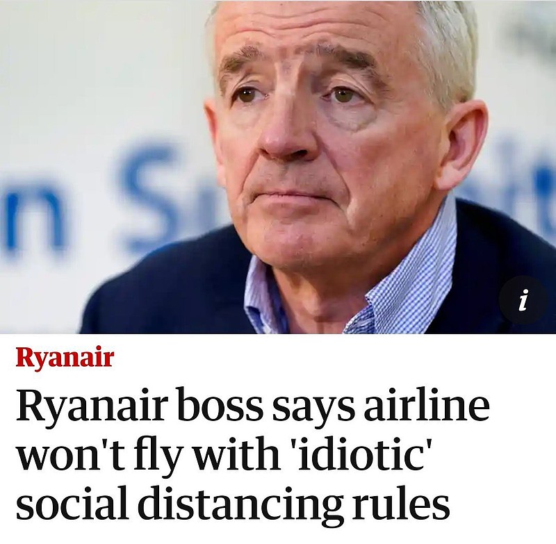 瑞安航空 ：在飞机上保持社交距