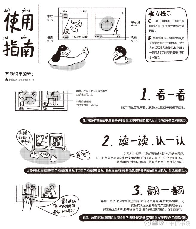 为了教孩子认识汉字 这套书真的用心了 阿信前两天看崔娃模仿几个不同国家的语言 西班牙语 英语 日语 讲了个遍 最后轮到中文 没想到他说 往下看 谁知道他突然