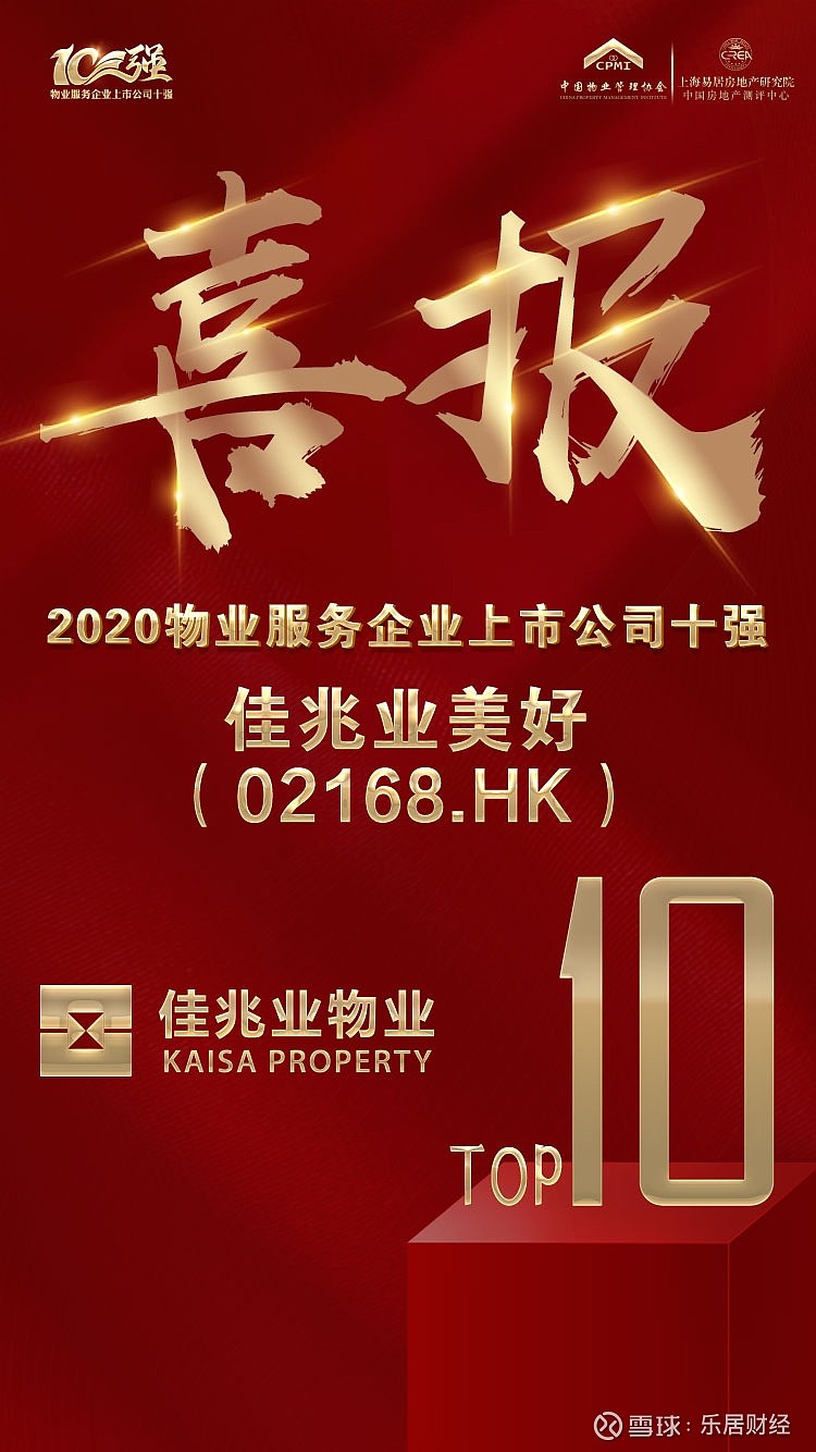 佳兆业美好荣获"2020物业服务企业上市公司十强"