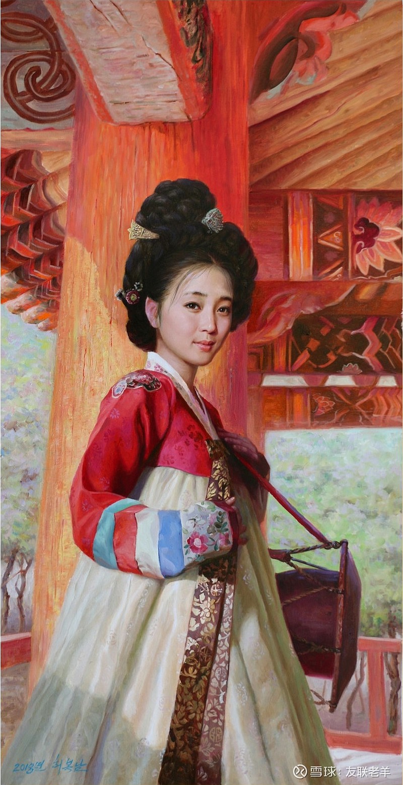 朝鲜油画万寿台创作社功勋艺术家许福南两幅朝鲜美女盛妆少女相思视频