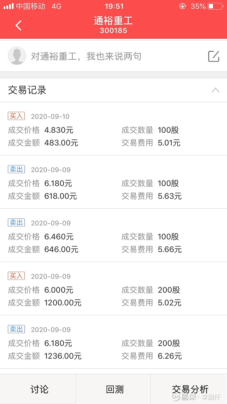 通裕重工交易记录