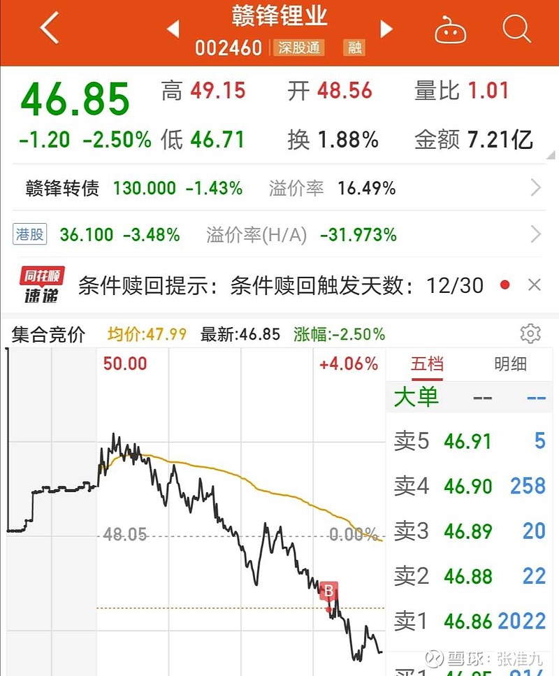 $赣锋锂业(sz002460)$47开仓了,开完后直线下坠,我就不能忍一分钟吗?