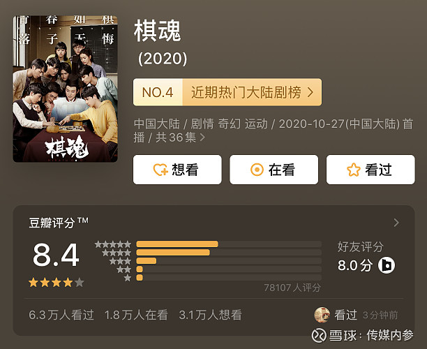 (《棋魂》收官,豆瓣评分8.