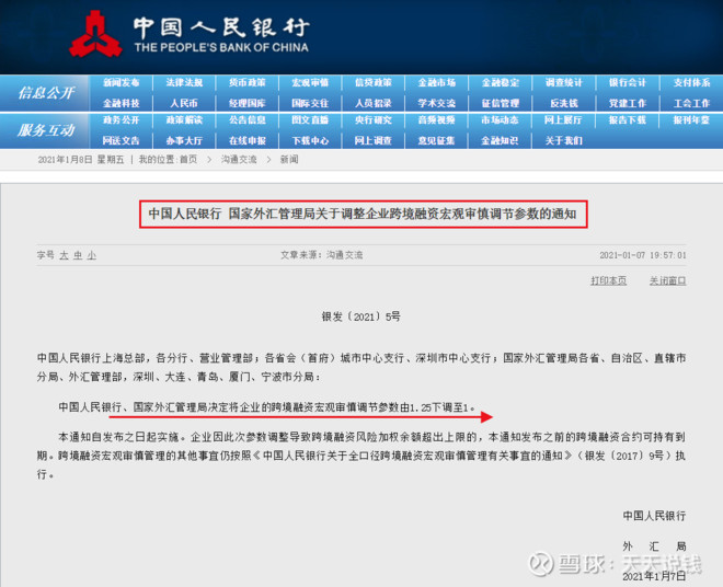 紧急刹车 原创刘晓博昨天 21年1月7日 夜晚 央行和国家外汇管理局联合下发了 关于调整企业跨境融资宏观审慎调节参数的通知 紧急刹车 原创刘晓博昨天 21年1月7日 夜晚 央行和国家外汇管理局联合下发了 关于调整企业跨境融资宏观审慎调节参数的通知