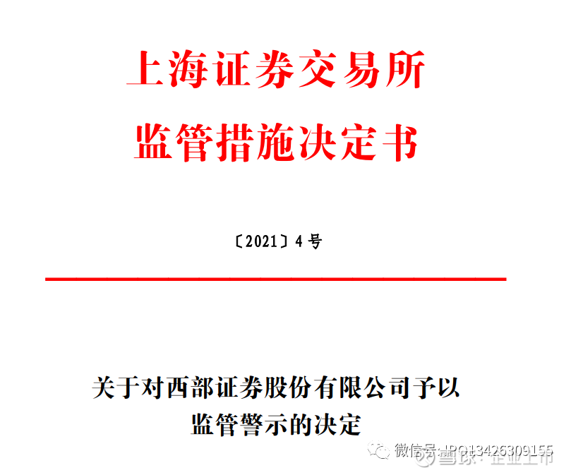 上海证券交易所监管措施决定书〔2021〕4 号