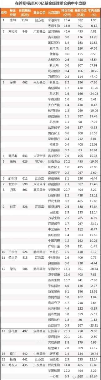 大佬重仓的中小盘完整名单 小票领涨 大佬重仓的中小盘完整名单来了通过公募基金年四季报整理 上述45位基金大佬 共计持有115只市值5