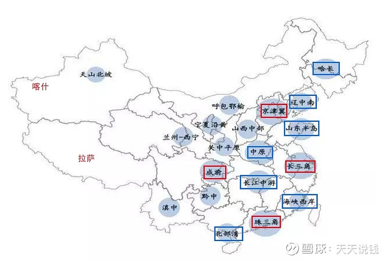 上图就是重点城市群地图,可以看出4极和8群组中,除了成渝之外都在