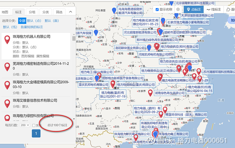 随着格力电器的基地越来越多第三方地图收费的限制仅100个已不能满足