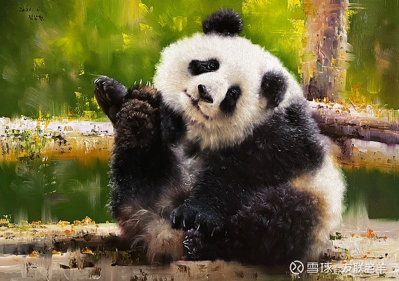 熊猫一组新创作的30号油画尺幅9060厘米左右